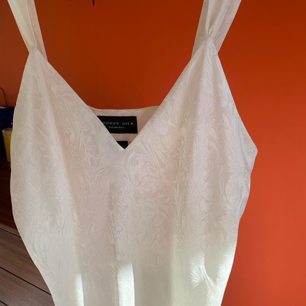 AUGUST SILK 100% Silk Washable Chemise Slip Nightgown Cream Size Large